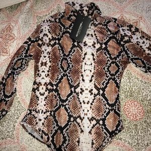 snake skin body suit from pretty little thing.